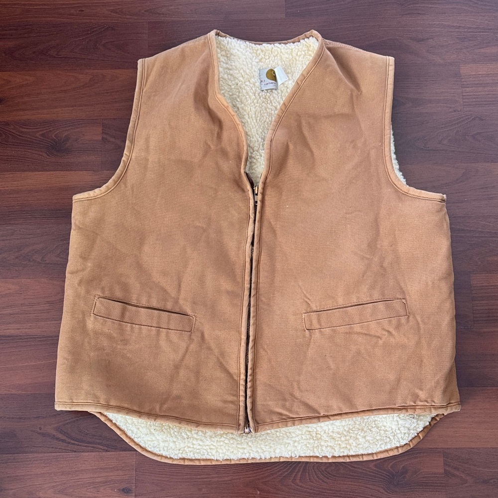 Vintage Carhartt Tan Duck Canvas Sherpa-Lined Work Vest